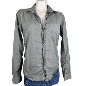 Frank & Eileen Barry Army Green Button Front Shirt Sz S Long Sleeve Collared